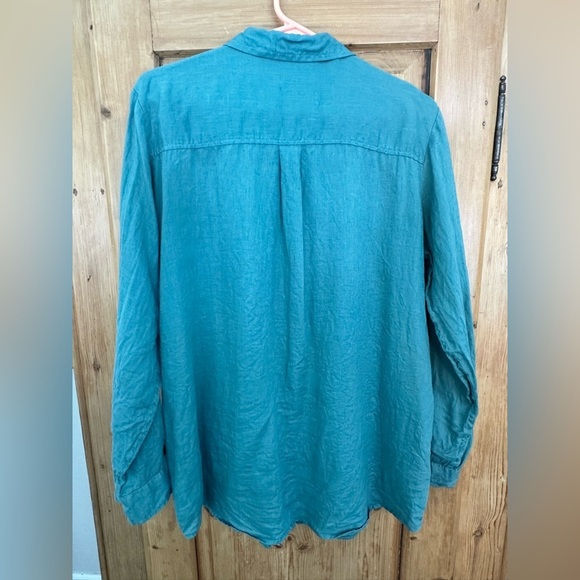 Gap 100% Linen Green Long Sleeve Button Down Shirt Size Large - Picture 2 of 8